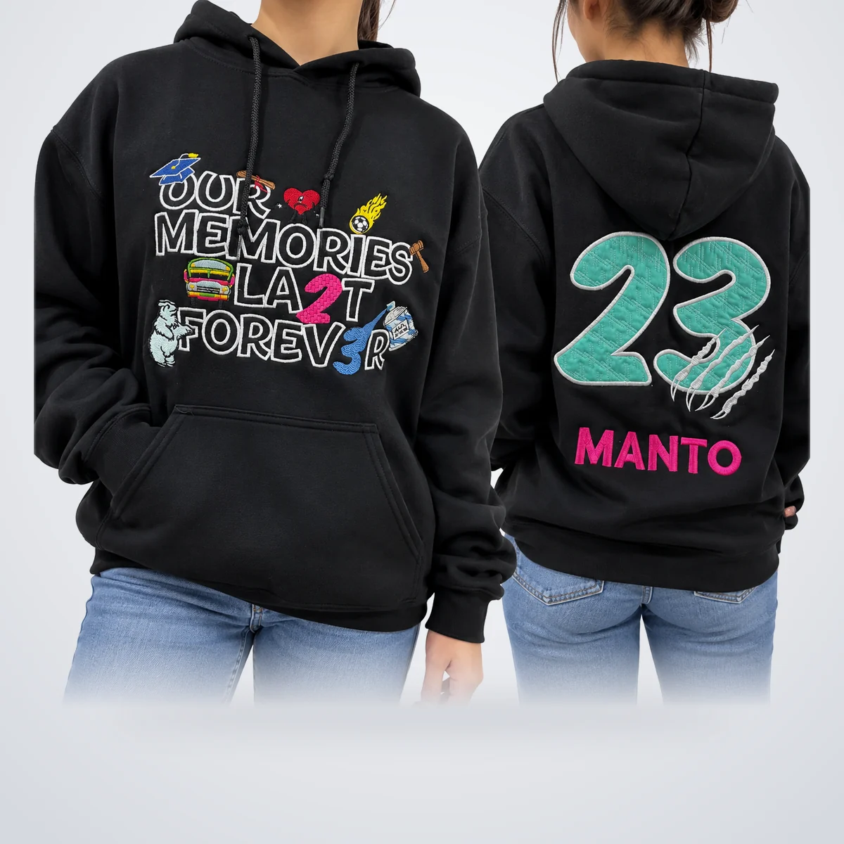 Hoodie negro Our Memories Last Forever con número 23