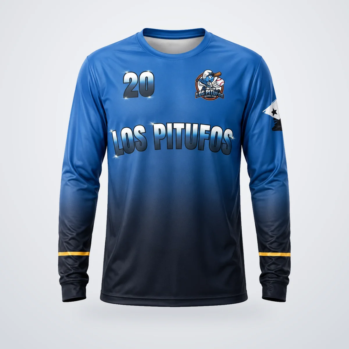 Camisa sublimada manga larga, diseño Los Pitufos