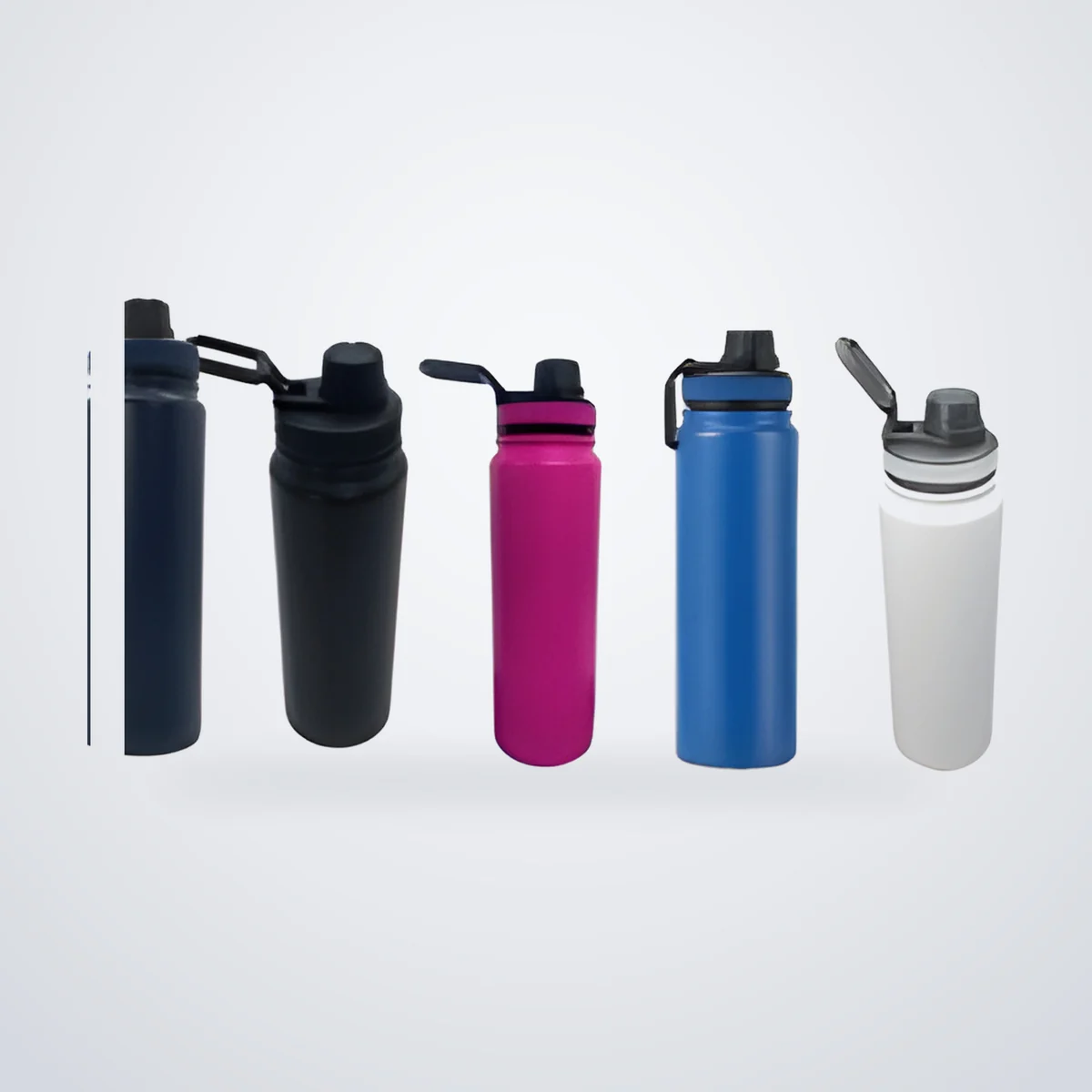 Botellas metálicas con tapa deportiva en varios colores