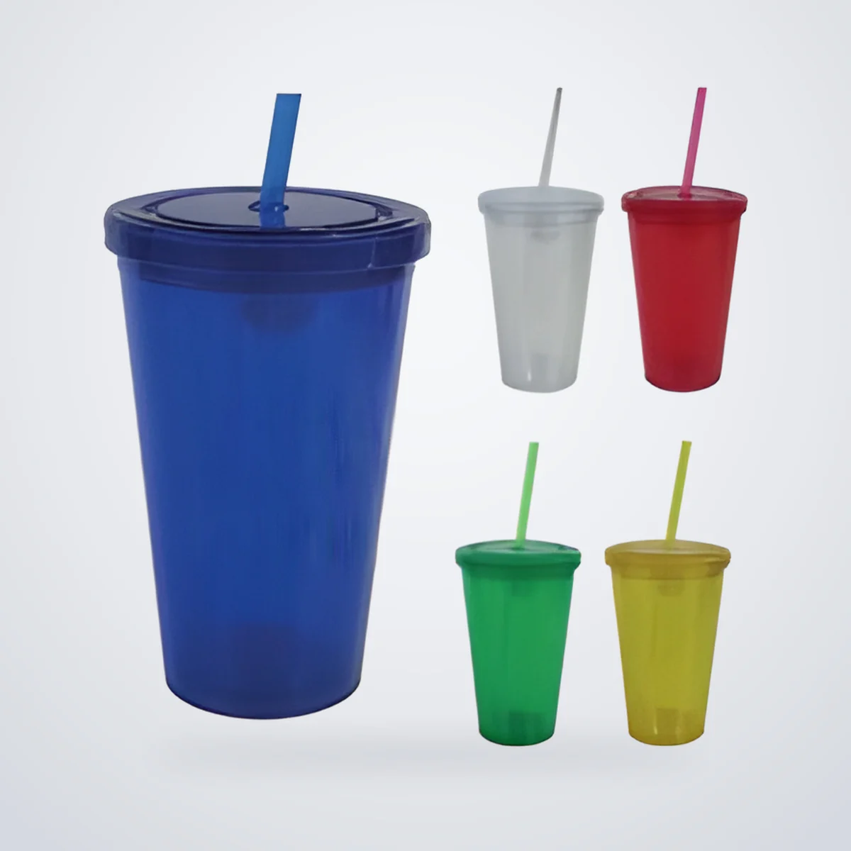 Vasos plásticos de 16 oz con tapa y sorbete en varios colores