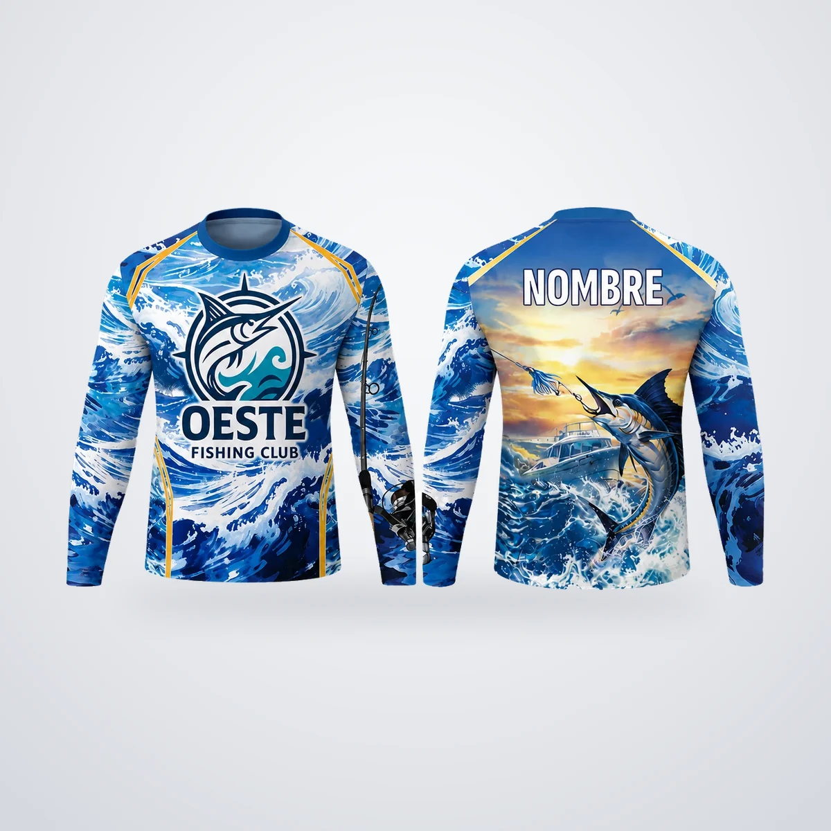 Camisa de pesca deportiva sublimada, diseño Oeste Fishing Club